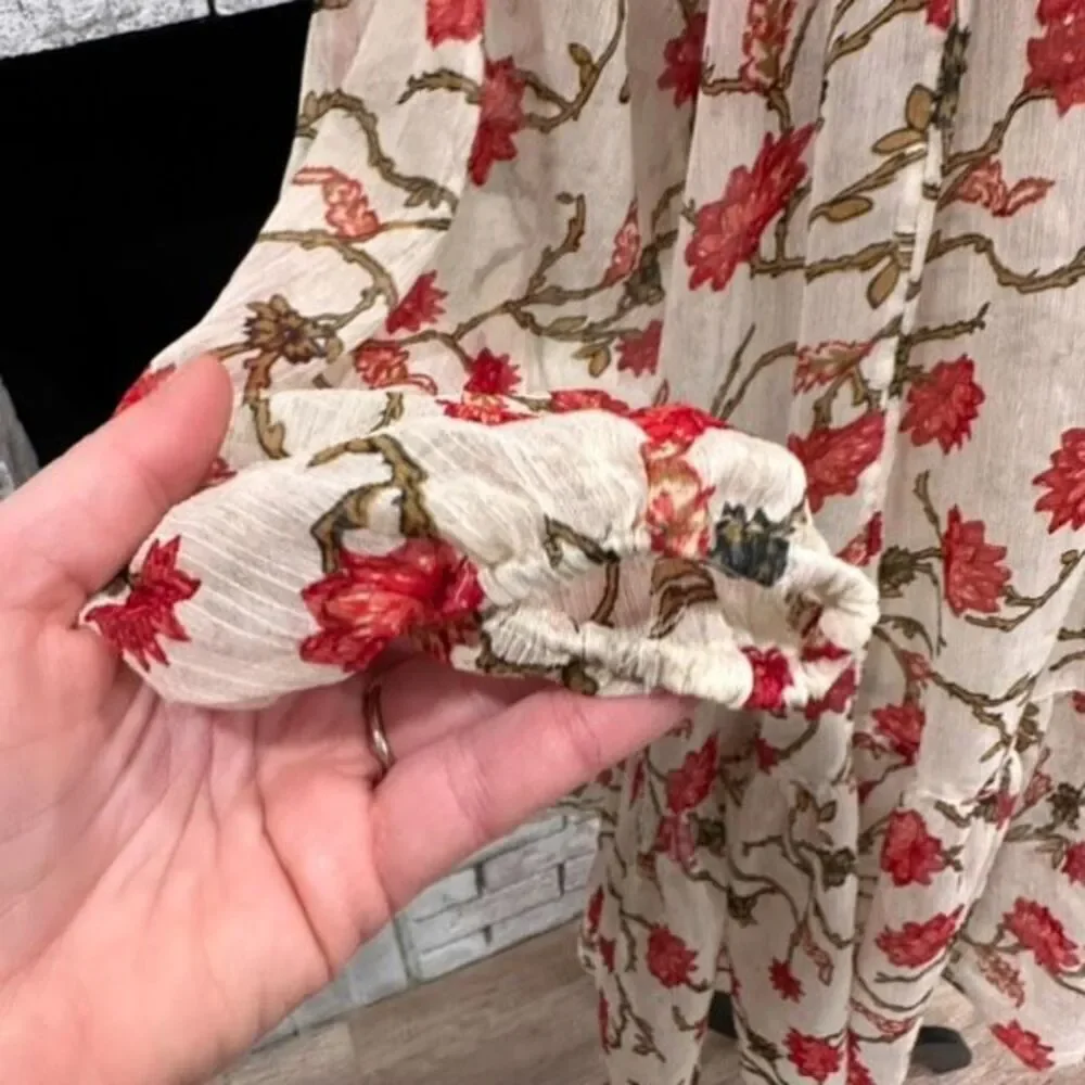Free People Women's Keeping Up With Kara Floral Tunic Top Ivory Red Size Medium‎